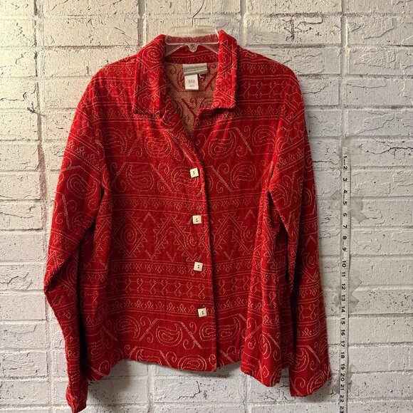 Coldwater Creek Red Button-Up Jacket – Women’s Size M – Geometric Paisley Patter - Picture 1 of 10